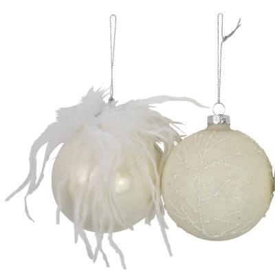4 Set Weihnachtskugeln Weiß Glas 8cm