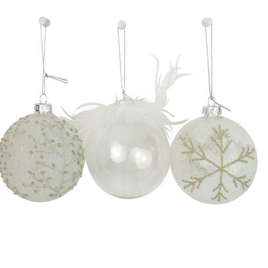 4er Set Weihnachtskugeln silber weiß Glas 8cm
