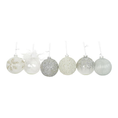 6er Set Weihnachtskugeln Silber Glas