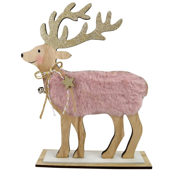 CHICCIE Hirsch Figur stehend aus Holz mit Rosa Fell 32 cm