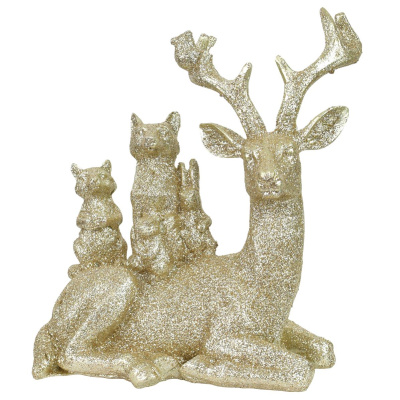Hirsch Figur liegend mit Tiergruppe 15cm Gold