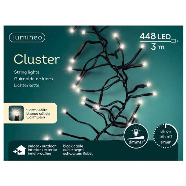 CHICCIE LED Lichterkette Cluster warm wei&szlig; 3m 448LED schwarzes Kabel