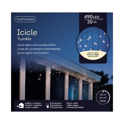 CHICCIE LED 490 LED 20m Icicle Lights Twinkle Effekt 8...