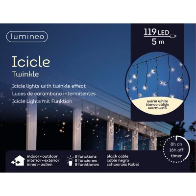 CHICCIE LED 119 LED 5m Icicle Lights Twinkle Effekt 8...