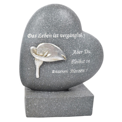 Grabschmuck Herz mit Spruch Grau Grabdeko Dekoration Grab
