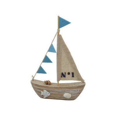 Segelschiff Muscheln Holz Blau Wei&szlig; 23cm Maritim Deko Schiff Dekoration