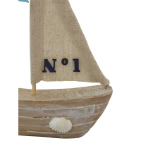 Segelschiff Muscheln Holz Blau Wei&szlig; 23cm Maritim Deko Schiff Dekoration