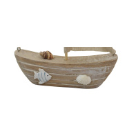 Segelschiff Muscheln Holz Blau Wei&szlig; 23cm Maritim Deko Schiff Dekoration