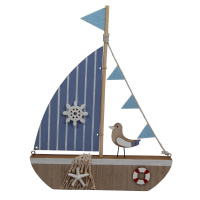 Segelschiff M&ouml;we Holz Blau Wei&szlig; 22cm Maritim Deko Schiff Dekoration