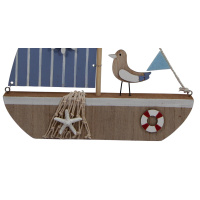 Segelschiff M&ouml;we Holz Blau Wei&szlig; 22cm Maritim Deko Schiff Dekoration