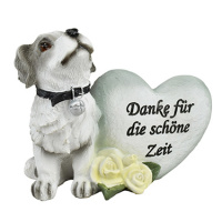 Weiße Grabfigur Hund mit Herz in Stein-Optik 13 x 10 x 8 cm