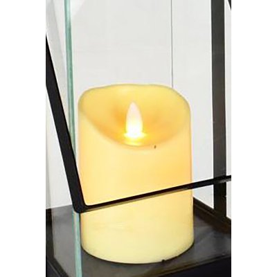Laterne LED Kerze Timer Warmwei&szlig; Schwarz 25cm Kerzenhalter Windlicht