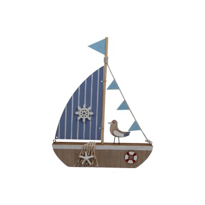 CHICCIE Segelschiff Holz Blau Wei&szlig; - Maritim Deko Schiff Dekoration
