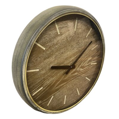 CHICCIE Wanduhr aus Metall und Holz Grau Braun - K&uuml;chenuhr Uhr