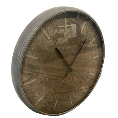 CHICCIE Wanduhr aus Metall und Holz Grau Braun - K&uuml;chenuhr Uhr