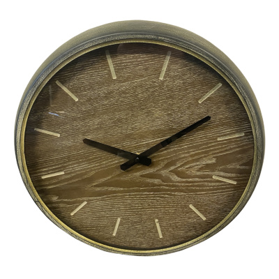 Wanduhr aus Metall und Holz Grau Braun K&uuml;chenuhr Uhr