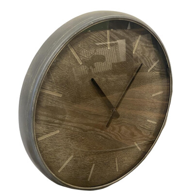 Wanduhr aus Metall und Holz Grau Braun K&uuml;chenuhr Uhr