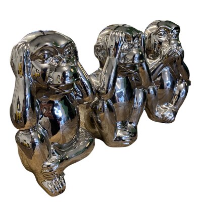 CHICCIE Die DREI Weisen Affen Silber Keramik 24cm - Gl&uuml;cksbringer Skulptur