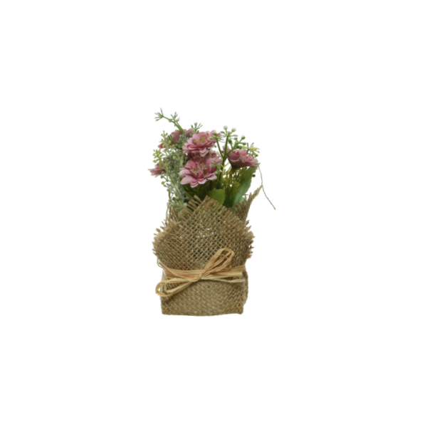CHICCIE Kunstpflanze 17cm &ndash; Kunstblume Blume Pflanze Jutebeutel