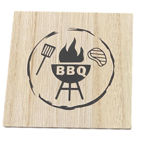 4er Set BBQ Glas-Untersetzer mit Motiv für Grillen aus Holz 10 cm