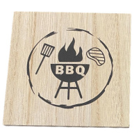 4er Set BBQ Glas-Untersetzer mit Motiv für Grillen aus Holz 10 cm