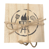 4er Set BBQ Glas-Untersetzer mit Motiv für Grillen aus Holz 10 cm