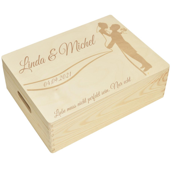 Holzbox Personalisiert zur Hochzeit 40x30x14cm Aufbewahrungsbox Holztruhe Natur