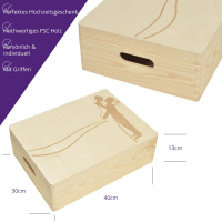 Holzbox Personalisiert zur Hochzeit 40x30x14cm Aufbewahrungsbox Holztruhe Natur