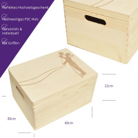 Holzbox Personalisiert zur Hochzeit 40x30x22cm Ausbewahrungsbox Holztruhe Natur