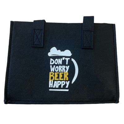 M&auml;nnerhandtasche Filz Schwarz 23cm mit Spruch Biertasche Flaschentasche