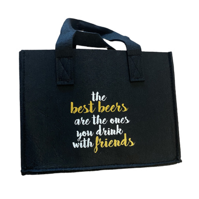 M&auml;nnerhandtasche Filz Schwarz 23cm mit Spruch Biertasche Flaschentasche