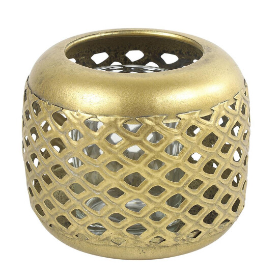 Teelichthalter aus Metall gold 10x10x8cm Windlicht