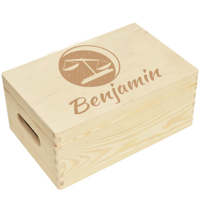 Aufbewahrungsbox Sternzeichen Waage mit Name 30x20cm Natur Holzbox