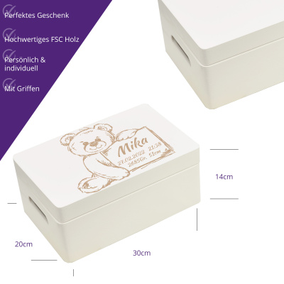 Holzbox Personalisiert zur Geburt 30x20cm Aufbewahrungsbox Wei&szlig;