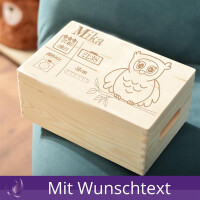 Holzbox Personalisiert zur Geburt Eule 30x20cm Aufbewahrungsbox Wei&szlig;