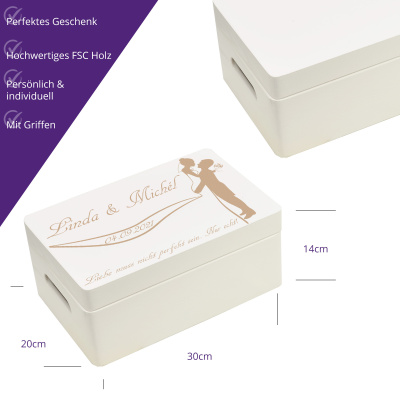 Holzbox Personalisiert zur Hochzeit 30x20x14 Aufbewahrungsbox Wei&szlig;