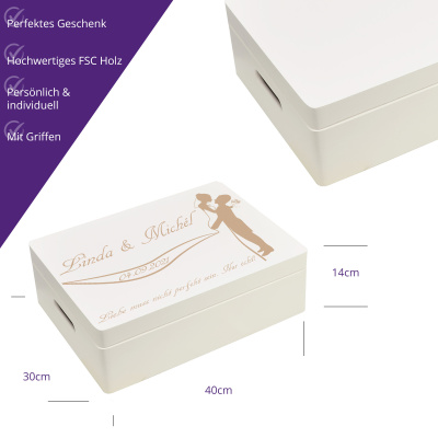 Holzbox Personalisiert zur Hochzeit 40x30x14cm Aufbewahrungsbox Wei&szlig;