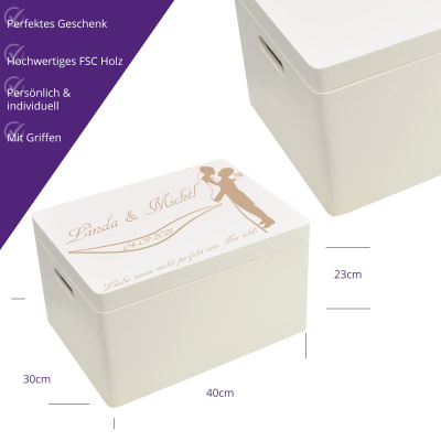 Holzbox Personalisiert zur Hochzeit 40x30x23cm Aufbewahrungsbox Wei&szlig;