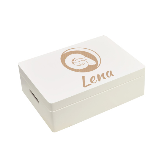 Aufbewahrungsbox Sternzeichen Widder mit Name 40x30x14cm Weiß Holzbox