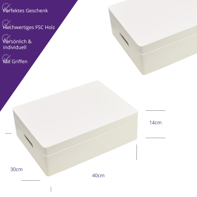 Aufbewahrungsbox Sternzeichen Widder mit Name 40x30x14cm Wei&szlig; Holzbox