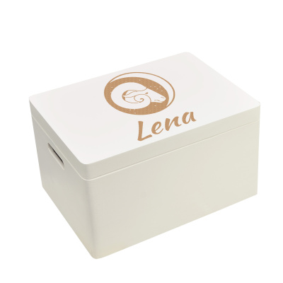 Aufbewahrungsbox Sternzeichen Widder mit Name 40x30x23cm Wei&szlig; Holzbox