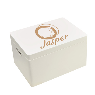Aufbewahrungsbox Sternzeichen Zwilling mit Name 40x30x23cm Wei&szlig; Holzbox