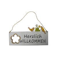 H&auml;ngeschild Willkommen Grau 16x30x0.5cm Fr&uuml;hlingsdekoration T&uuml;rdeko