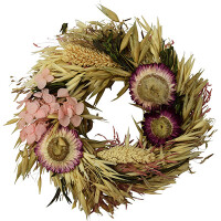 Trockenblumenkranz Natur Rosa Gr&uuml;n 30x28x5cm Fr&uuml;hlingsdeko Blumendeko
