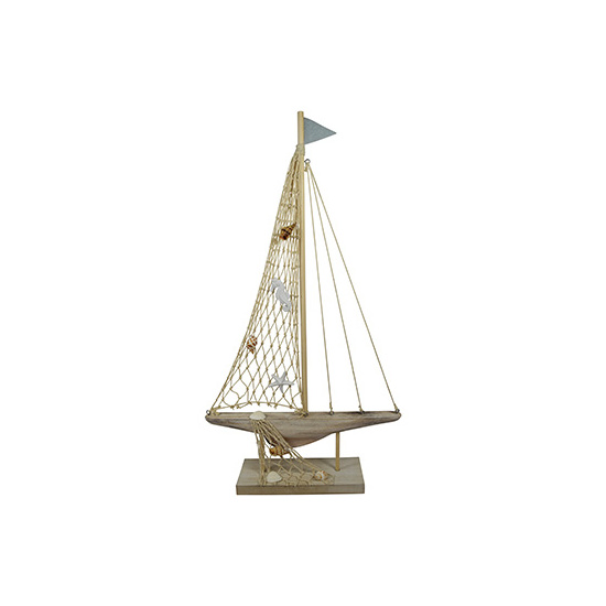 Segelschiff Aufsteller Holz Muscheln Natur 6x20x36cm Maritime Deko