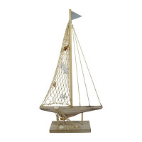 Segelschiff Aufsteller Holz Muscheln Natur 6x20x36cm Maritime Deko