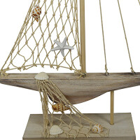 Segelschiff Aufsteller Holz Muscheln Natur 6x20x36cm Maritime Deko