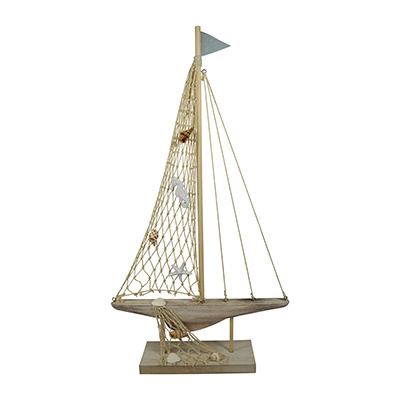 Segelschiff Aufsteller Holz Muscheln Natur 7x28x50.5cm Maritime Deko