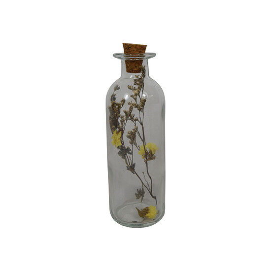 Glasflasche mit Korken Trockenblumen 5.5x5.5x18cm Fr&uuml;hling Tischdeko