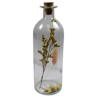 Glasflasche mit Korken Trockenblumen 7x7x22cm Fr&uuml;hling Tischdeko